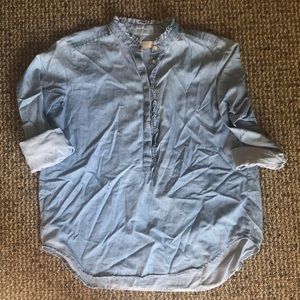 Ruffle Neck Chambray Shirt